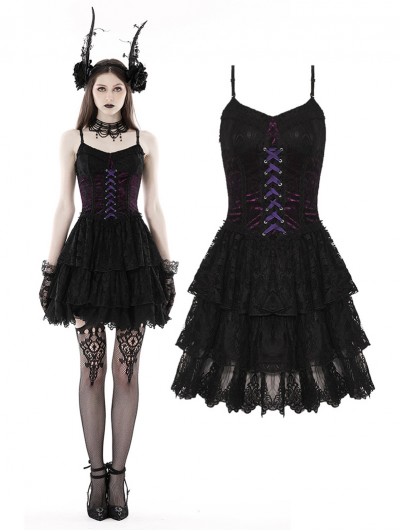 Dark in Love Black Gothic Sexy Purple Lace Up Party Mini Dress
