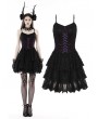 Dark in Love Black Gothic Sexy Purple Lace Up Party Mini Dress