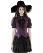 Dark in Love Purple and Black Gothic Frilly Collar Short Sleeve Blouse for Women