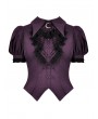 Dark in Love Purple and Black Gothic Frilly Collar Short Sleeve Blouse for Women