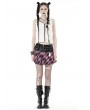 Dark in Love Pink and Black Plaid Gothic Grunge PU Bear Mini Skirt