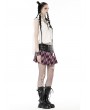 Dark in Love Pink and Black Plaid Gothic Grunge PU Bear Mini Skirt