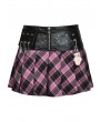 Dark in Love Pink and Black Plaid Gothic Grunge PU Bear Mini Skirt