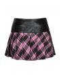 Dark in Love Pink and Black Plaid Gothic Grunge PU Bear Mini Skirt