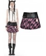 Dark in Love Pink and Black Plaid Gothic Grunge PU Bear Mini Skirt