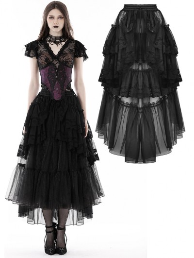 Dark in Love Black Gothic Layered Frilly Party High Low Skirt