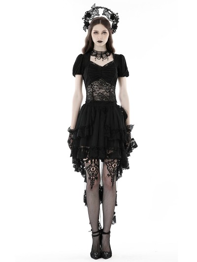 Dark in Love Black Gothic Frilly Lace Swallow Tail Skirt 