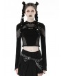 Dark in Love Black Gothic Punk Mesh Spliced Long Sleeve Short T-Shirt for Women