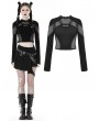 Dark in Love Black Gothic Punk Mesh Spliced Long Sleeve Short T-Shirt for Women