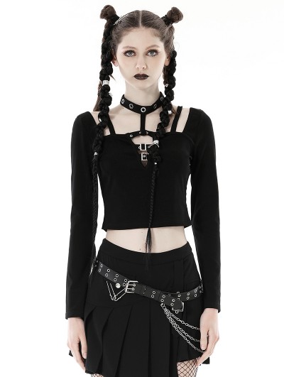 Black Gothic Punk Metal Long Sleeve T-Shirt for Women