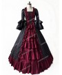 Rose Blooming Black and Dark Red Gothic Antoinette Style Victorian Ball Gowns