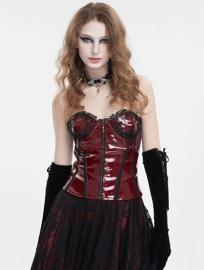 Plus Size Black & Red Satin Gothic High Waist Corset Lace Skirt