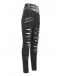 Devil Fashion Black Gothic Punk Distressed Multi-Buckle Fitted Pants for Women