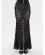 Devil Fashion Black Gothic Punk Sexy See-Through Pattern Chain Embellished Maxi Skirt