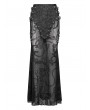 Devil Fashion Black Gothic Punk Sexy See-Through Pattern Chain Embellished Maxi Skirt