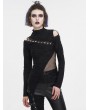 Devil Fashion Black Gothic Hollow-out Asymmetric Long Sleeve T-Shirt for Women