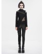 Devil Fashion Black Gothic Hollow-out Asymmetric Long Sleeve T-Shirt for Women