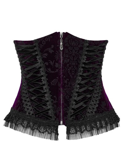 Punk Rave Black and Violet Gorgeous Velvet Gothic Printing Underbust Corset Waistband