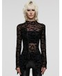 Punk Rave Black Gothic Bat Mesh Long Sleeve Basic T-Shirt for Women