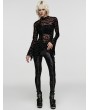 Punk Rave Black Gothic Bat Mesh Long Sleeve Basic T-Shirt for Women