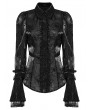 Punk Rave Black Gothic Rose Patterned Flared Sleeves Fitted Shirt for Women