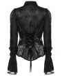 Punk Rave Black Gothic Rose Patterned Flared Sleeves Fitted Shirt for Women