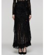 Punk Rave Black Gothic Decadent Ripped Knit Asymmetric Lace Long Skirt