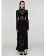 Punk Rave Black Gothic Decadent Ripped Knit Asymmetric Lace Long Skirt