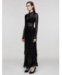 Punk Rave Black Gothic Decadent Ripped Knit Asymmetric Lace Long Skirt