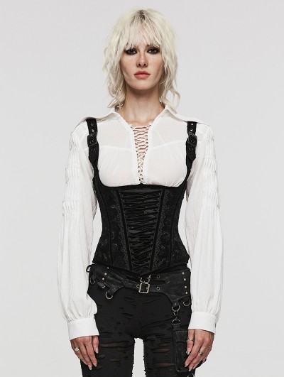 Women PU Leather Corset Underbust Steampunk Gothic Corsets Top Vest Crop  Tops