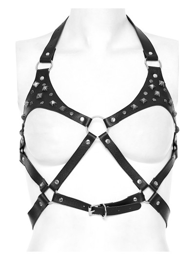 Punk Rave Black Gothic Punk Halter Metal Studded Body Harness