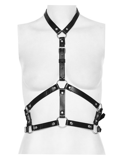 Punk Rave Black Gothic Punk Metal Rivets PU Leather Harness