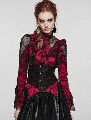 CC51 Steampunk Overbust Corset Striped Gothic Victorian Top Red or Black
