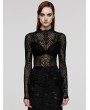 Punk Rave Black Sexy Gothic Flocked Pattern Mesh Long Sleeve T-Shirt for Women