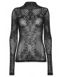 Punk Rave Black Sexy Gothic Flocked Pattern Mesh Long Sleeve T-Shirt for Women