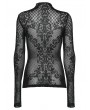 Punk Rave Black Sexy Gothic Flocked Pattern Mesh Long Sleeve T-Shirt for Women