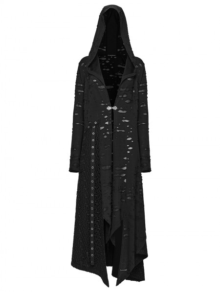 Punk Rave Black Gothic Decadent Asymmetric Hooded Long Jacket for Women ...