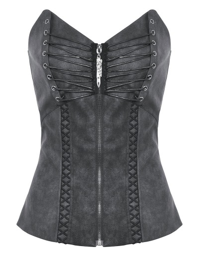 Dark in Love Black Gothic Punk Dye Overbust Zipper Corset for Women