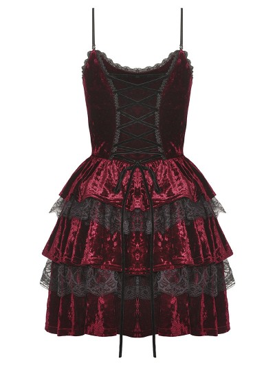 Dark in Love Blood Red and Black Velvet Lost Girl Gothic Frilly Short Dress  