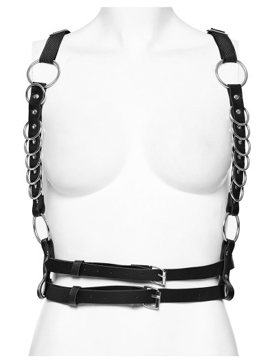 Punk Rave Black Gothic Punk Multiple Metal O-rings Body Harness
