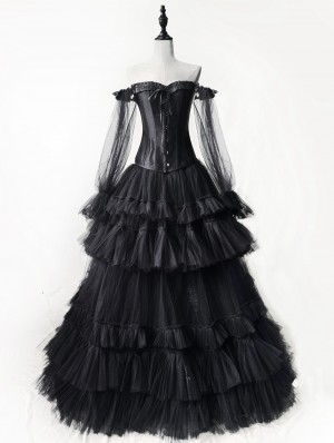 Black Gothic Corset Prom Dress 