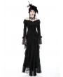 Dark in love Black Gothic Queen Rose Cold Shoulder Sexy Long Fishtail Dress