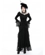 Dark in love Black Gothic Queen Rose Cold Shoulder Sexy Long Fishtail Dress