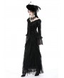 Dark in love Black Gothic Queen Rose Cold Shoulder Sexy Long Fishtail Dress