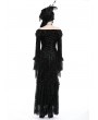 Dark in love Black Gothic Queen Rose Cold Shoulder Sexy Long Fishtail Dress