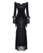 Dark in love Black Gothic Queen Rose Cold Shoulder Sexy Long Fishtail Dress