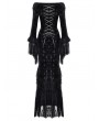 Dark in love Black Gothic Queen Rose Cold Shoulder Sexy Long Fishtail Dress