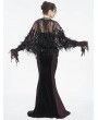 Eva Lady Black Gothic Sequin Beaded Short Feather Cape for Women