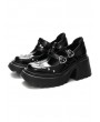 Black Gothic Punk Heart-Shaped Buckle Studded Platform Heeled Shoes