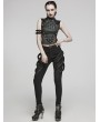 Punk Rave Black Gothic Punk Metal Eyelets Patterned Mesh Vest Top for Women